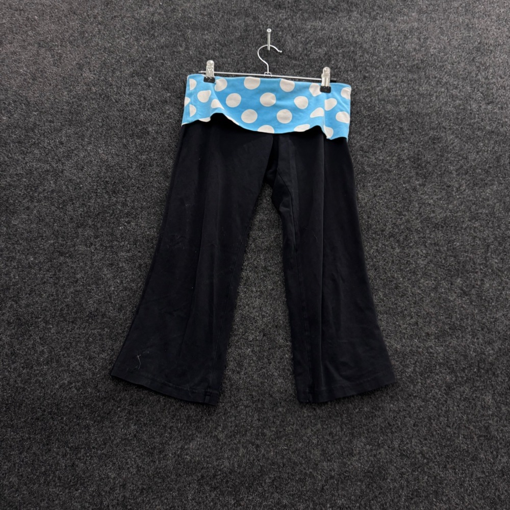 SO Yoga Pants Womens Medium Black Blue Polka Dot Foldover Waist Flare Leggings